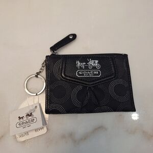 NWT Coach Black Madison Dotted Wristlet w/ Keychain